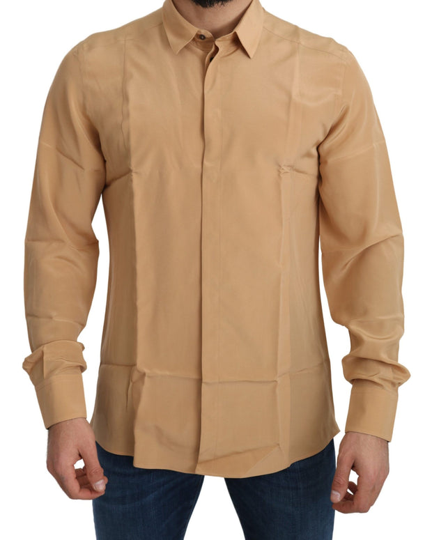 Yellow 100% Silk GOLD Top Slim Shirt