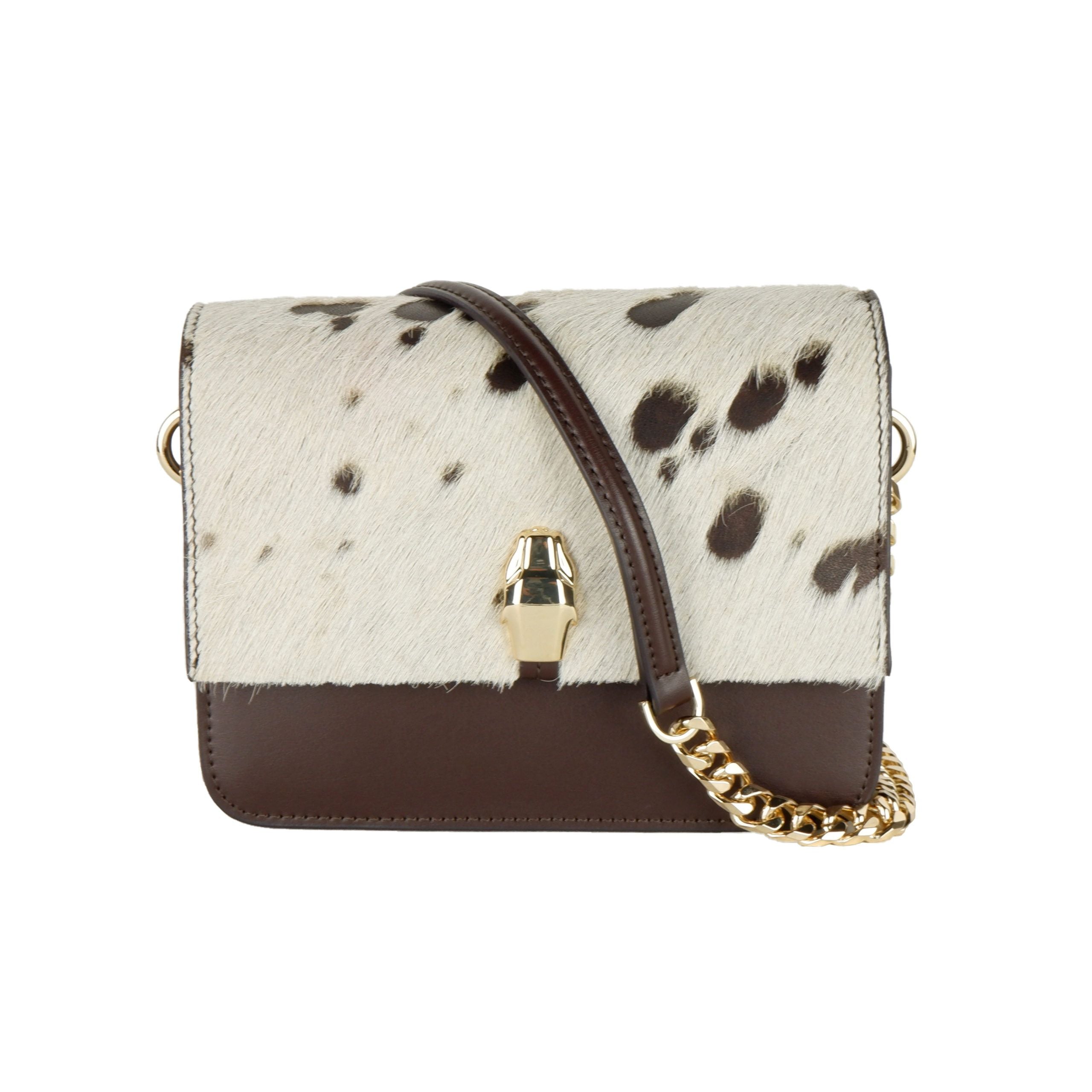 Chic Two-Tone Small Shoulder Bag in White & Brown