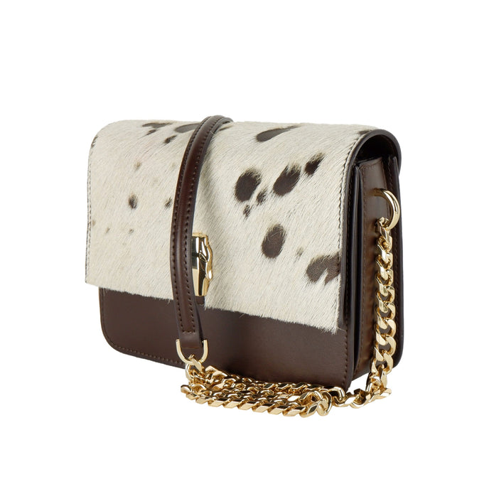 Chic Two-Tone Small Shoulder Bag in White & Brown