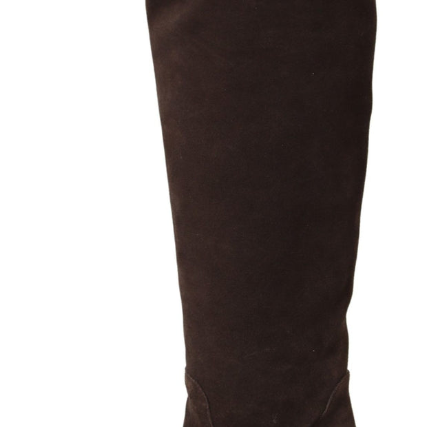 Studded Suede Knee High Boots in Brown