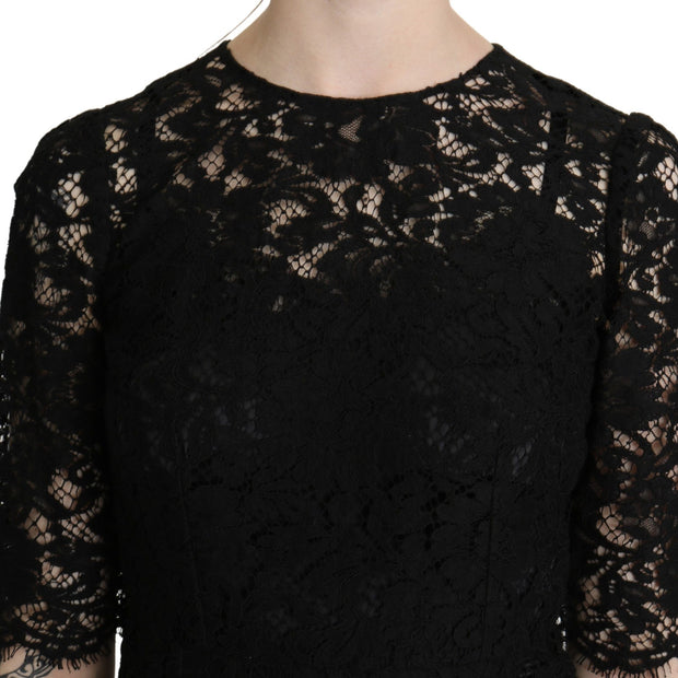 Elegant Black Lace Sheath Knee-Length Dress