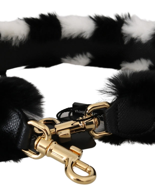 Black White Lapin Fur Accessory Shoulder Strap