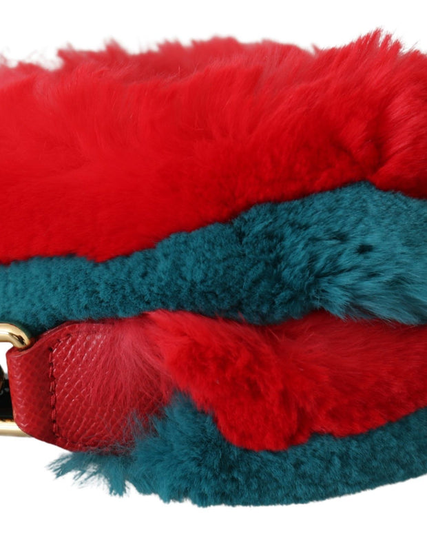Red Blue Rabbit Fur Leather Shoulder Strap