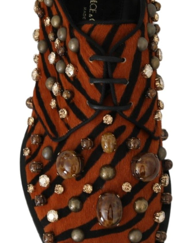 Orange Pony Hair Crystal Dress Broque Shoes