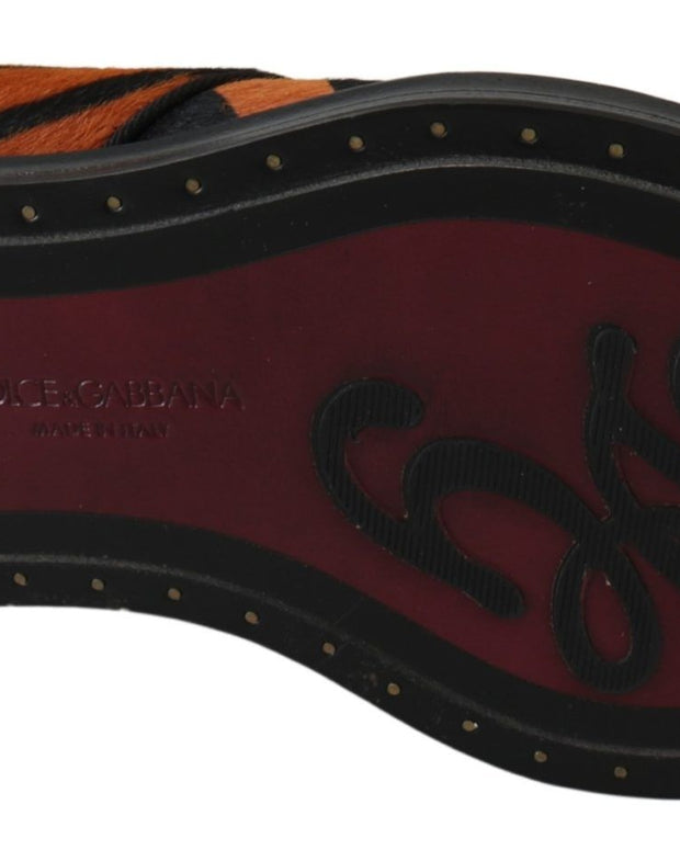 Orange Pony Hair Formal Dress Broque Shoes