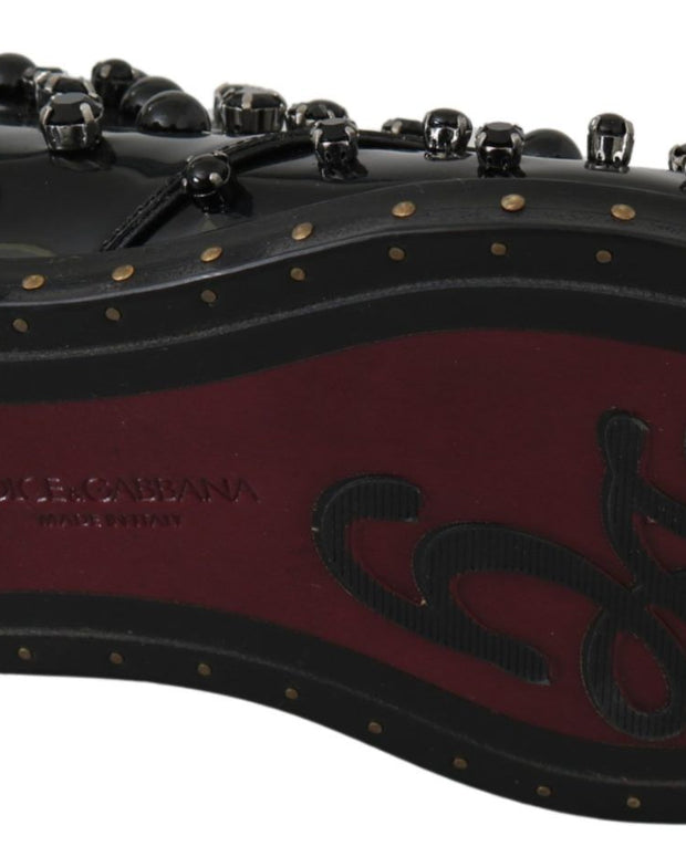Black Leather Crystals Dress Broque Shoes