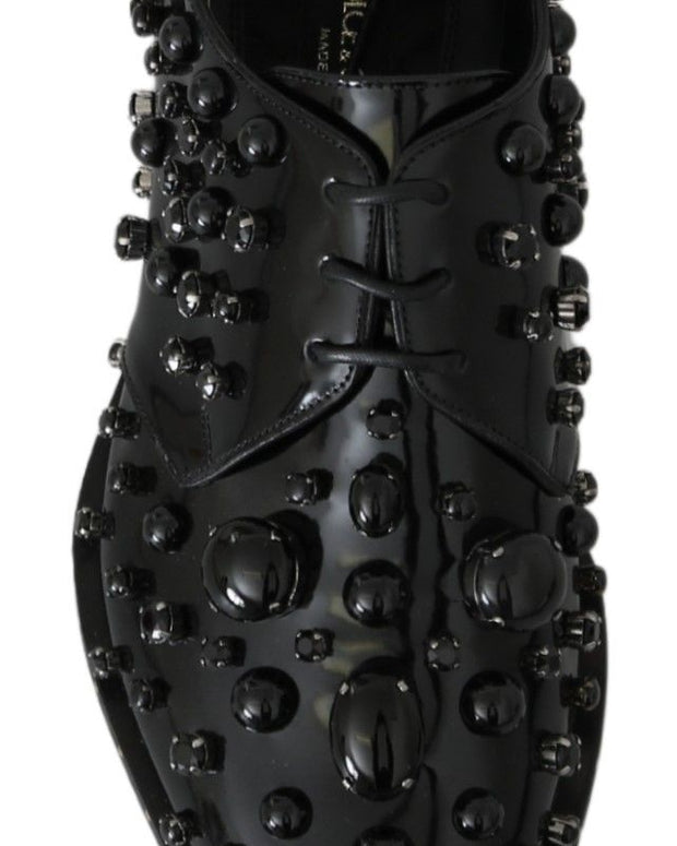 Black Leather Crystals Dress Broque Shoes