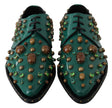 Green Leather Crystal Dress Broque Shoes