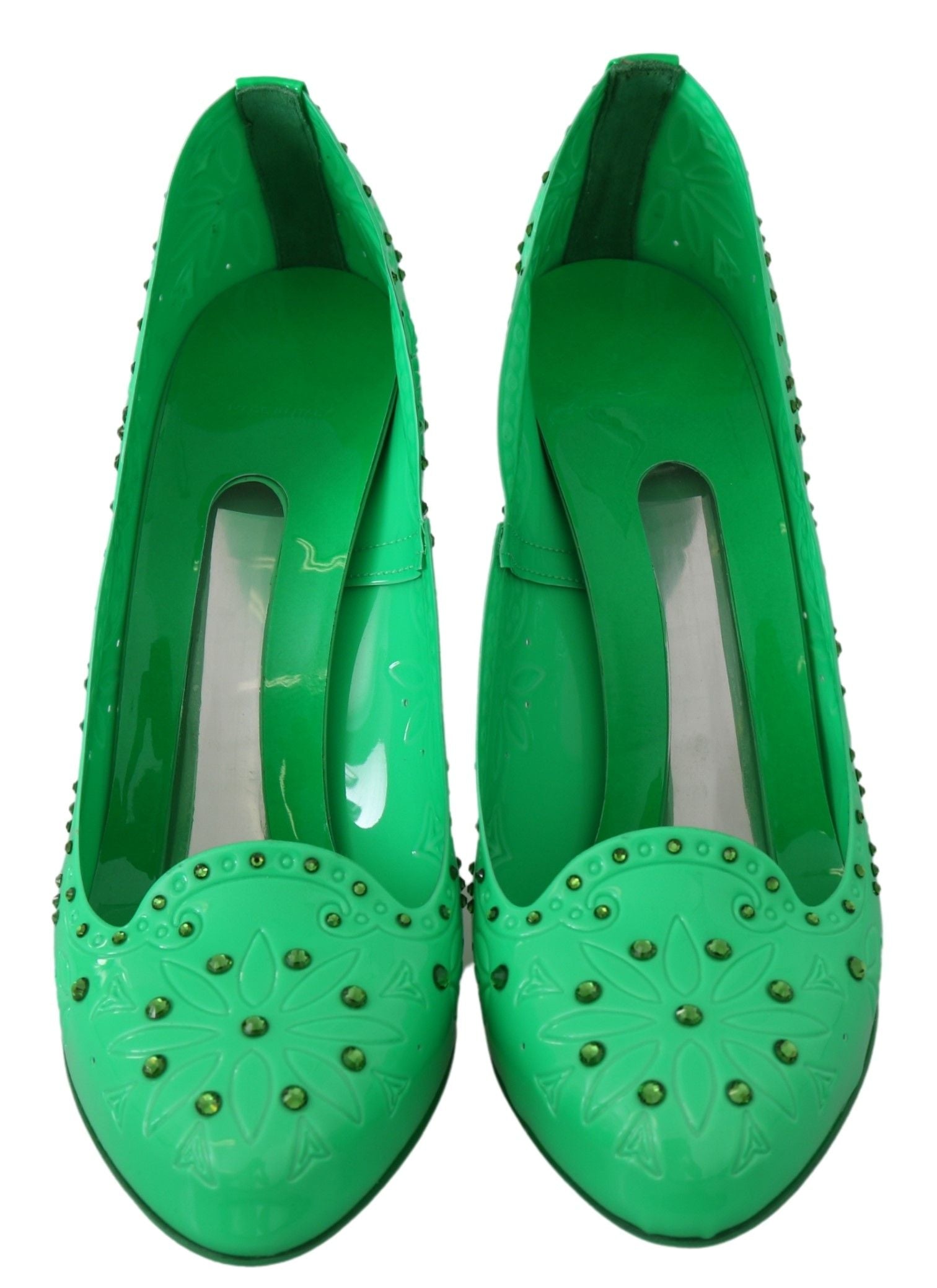 Enchanting Crystal Cinderella Pumps in Lush Green