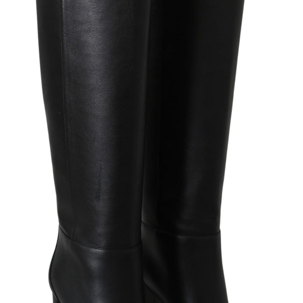 Elegant Black Calf Leather Heeled Boots