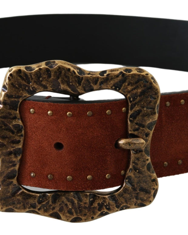 Brown Suede Leather Studded Baroque Belt