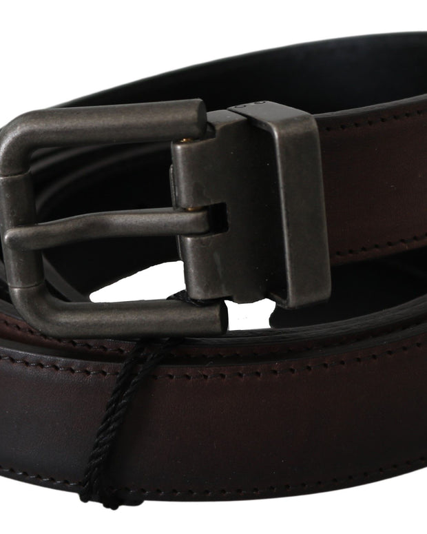 Solid Brown Leather Gray Buckle Belt