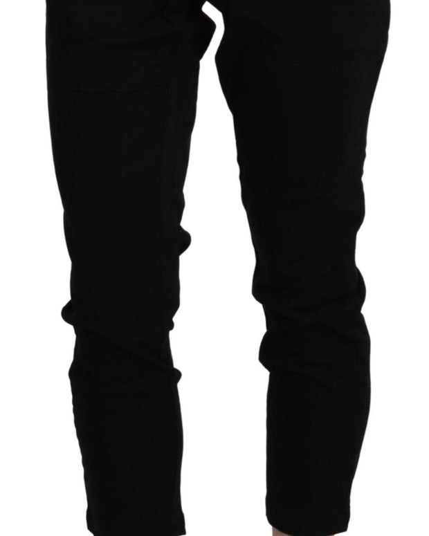 Black High Waist Skinny Cropped Cotton Capri Pant