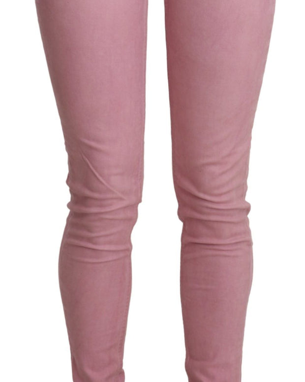 Pink Mid Waist Skinny Stretch  Denim Pant
