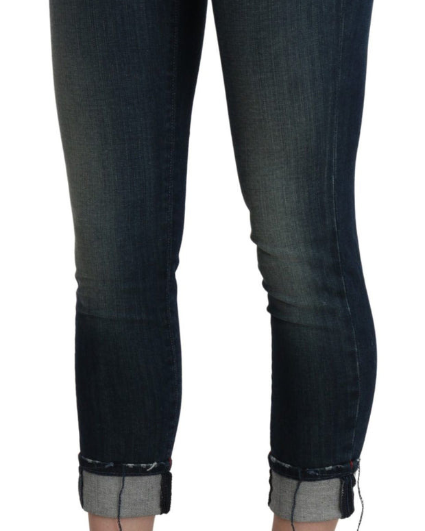 Blue Washed Low Waist Skinny Cropped Denim pant