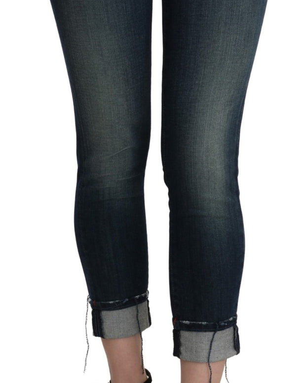 Blue Washed Low Waist Skinny Cropped Denim pant