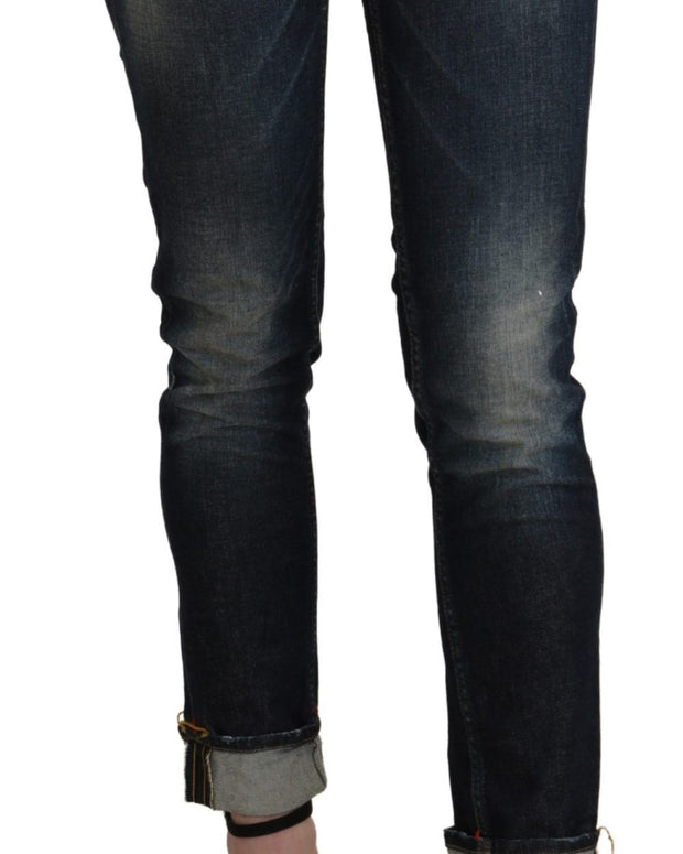 Blue Washed Low Waist Skinny Cropped Denim Pant