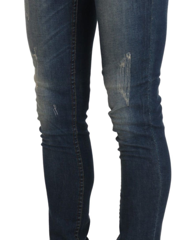 Blue Washed Low Waist Skinny Cropped Denim Trouser