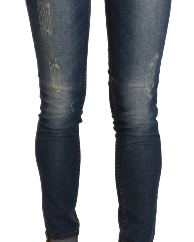 Blue Washed Low Waist Skinny Cropped Denim Trouser