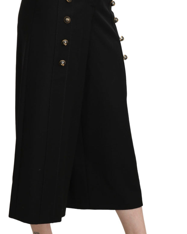 Black Wide Wool Leg Cropped Trouser Pant