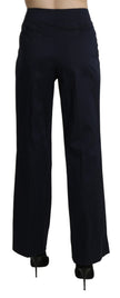 Navy Blue High Waist Straight Cotton Pants