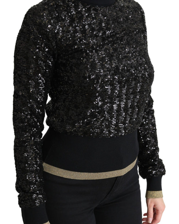 Black Sequined Knitted Turtle Neck Sweater
