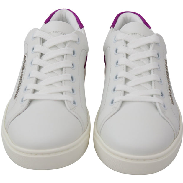 Chic White Leather Sneakers with Purple Accents