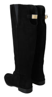 Elegant Black Suede Knee High Boots