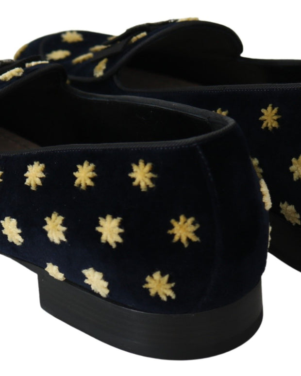 Blue Velvet Crown Slippers Loafers Shoes
