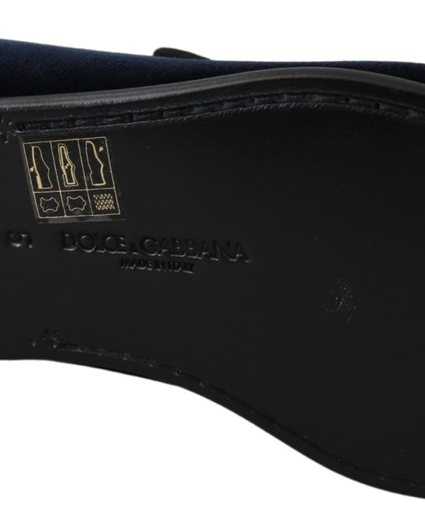 Blue Velvet Gold Logo Slipper Loafers Shoes