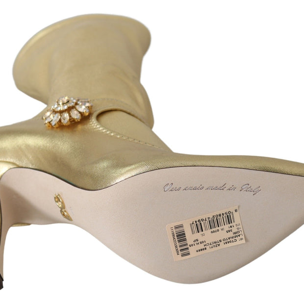 Elegant Gold Ankle Boots Socks with Rhinestones