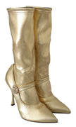 Elegant Gold Ankle Boots Socks with Rhinestones