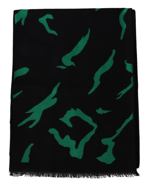 Elegant Wool Silk Black Unisex Scarf