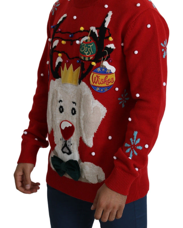Red Christmas Dog Pullover Cashmere Sweater