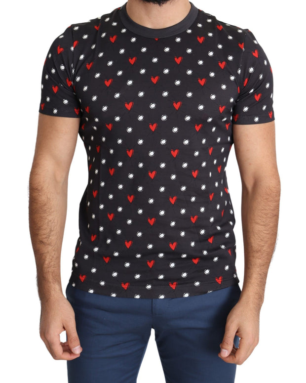 Dark Gray Hearts Print Cotton Men T-shirt