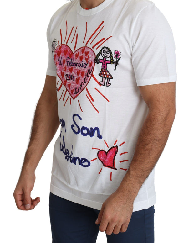 White Saint Valentine Hearts Print Men  T-shirt