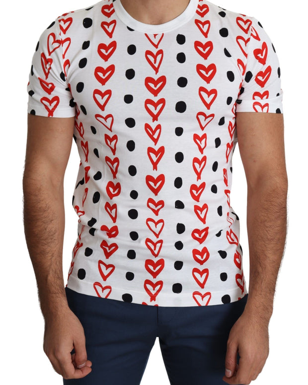 White Hearts Print  Cotton Men Top T-shirt