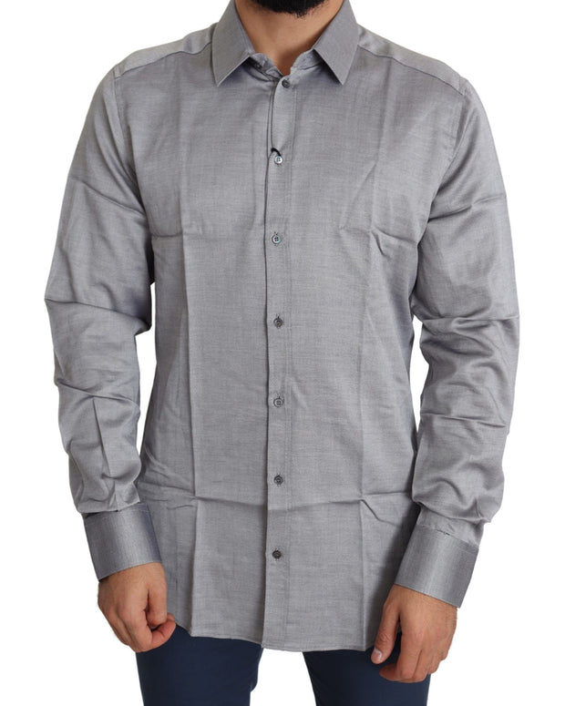 Gray Cotton Men Formal GOLD Dress Shirt