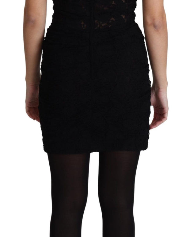 Black Lace Up Floral Corset Bustier Mini Dress