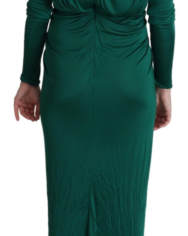Green Fitted Silhouette Midi Viscose Dress