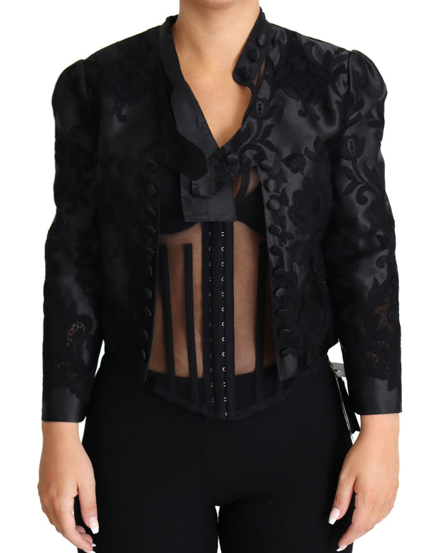 Black Lace Sheer Corset Organza Silk Jacket