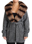 Elegant Cashmere Cardigan with Rabbit Fur Collar