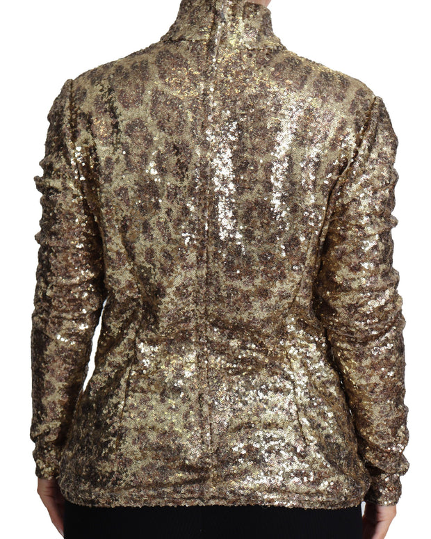 Brown Leopard Fit Turtleneck Sequin Sweater
