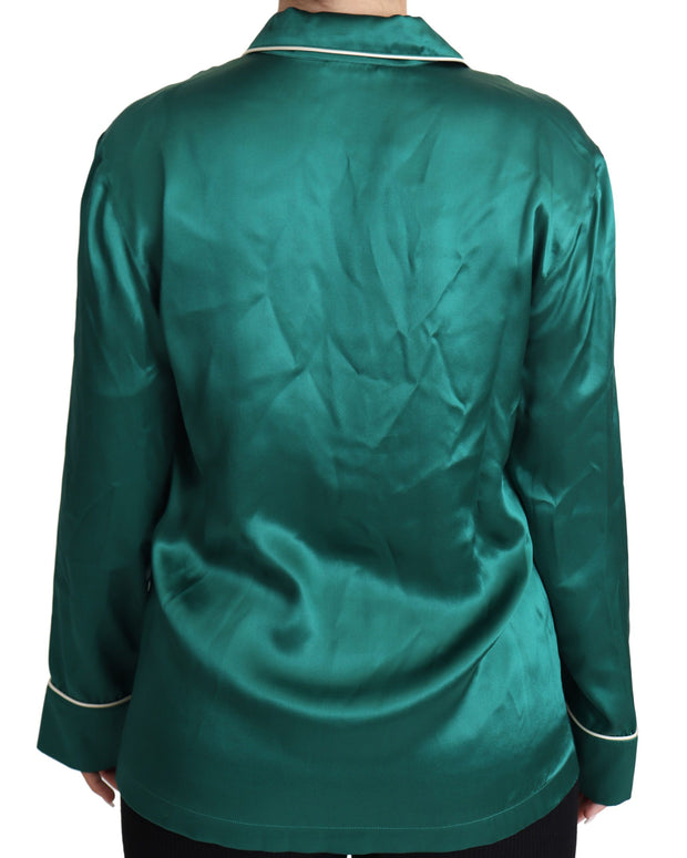 Green Pyjama Blouse Silk Lounge Sleepwear Top