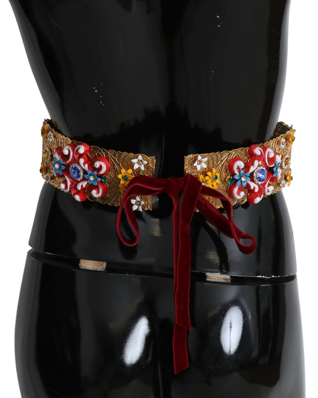 multicolor Embellished Floral Crystal Wide Waist Belt