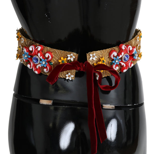 Golden Floral Crystal Embellished Waist Belt