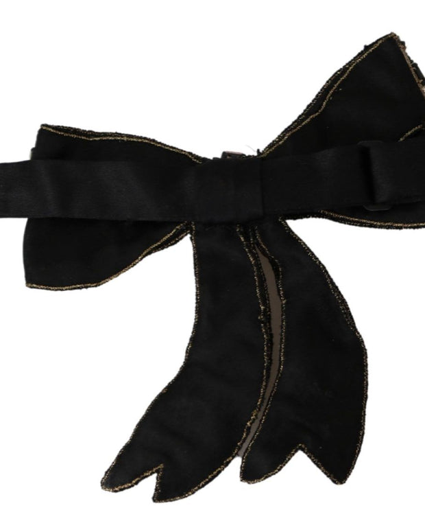 Gold Tone Silk Rhinestone Embellished Women Bowtie