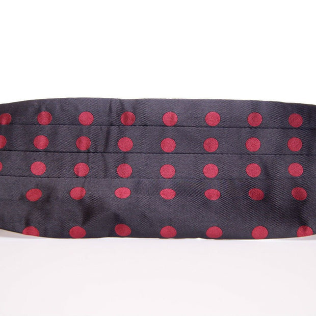 Exquisite Black Silk Cummerbund with Red Polka Dots