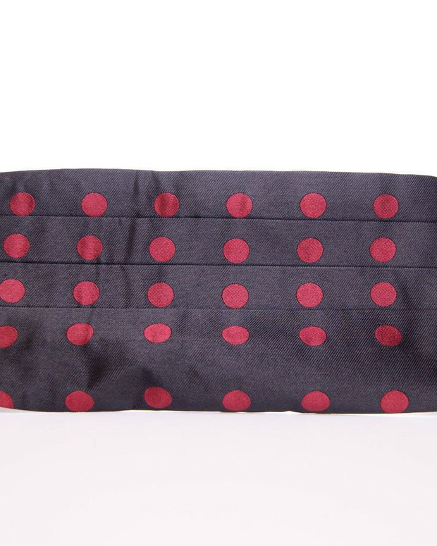 Exquisite Black Silk Cummerbund with Red Polka Dots