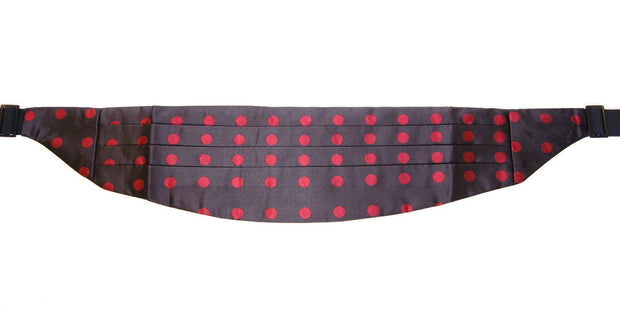 Exquisite Black Silk Cummerbund with Red Polka Dots